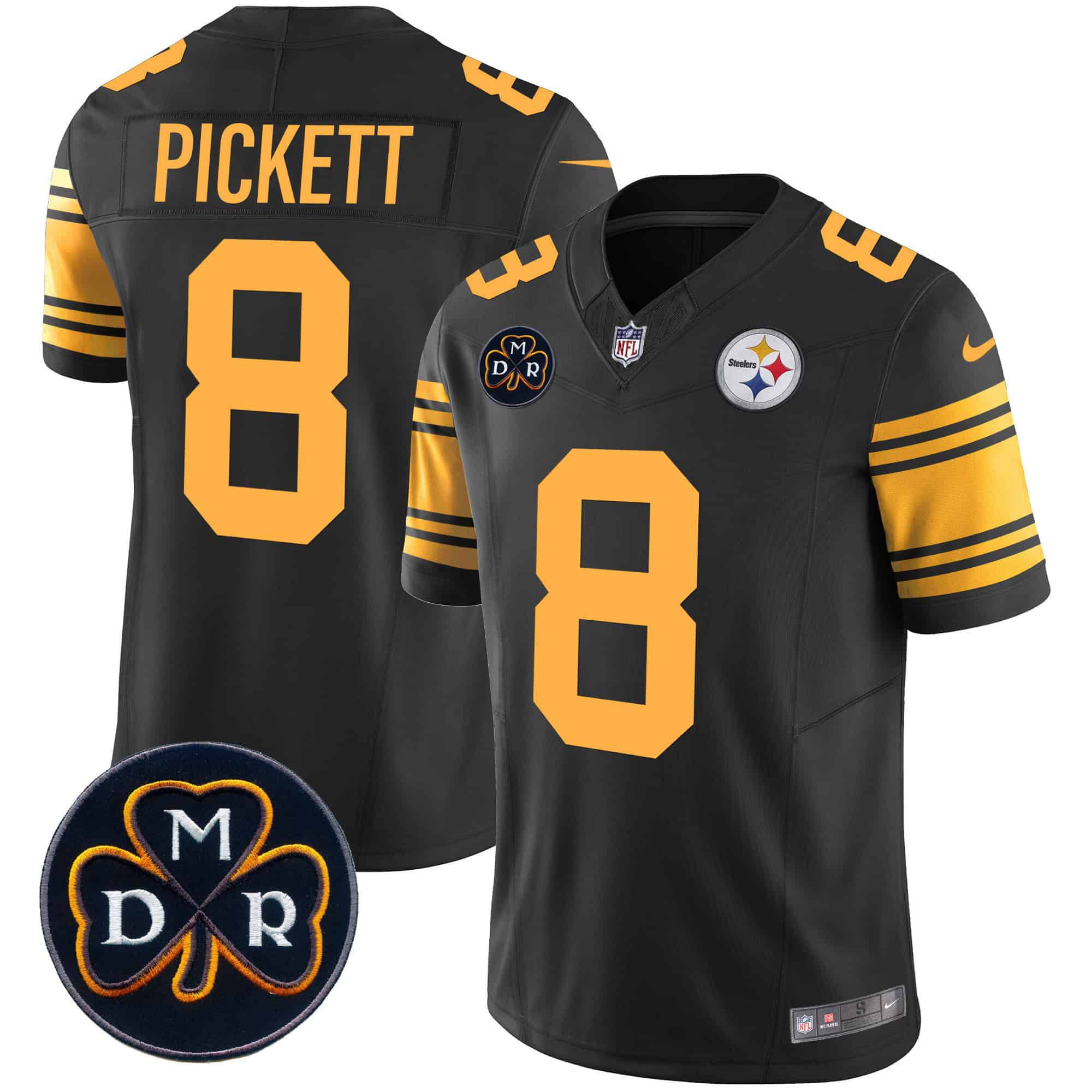 Men Pittsburgh Steelers #8 Pickett Black 2024 Nike DMR Patch Vapor Limited NFL Jersey style 2